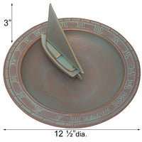 Sailboat Sundial Bird Bath, Copper Verdi