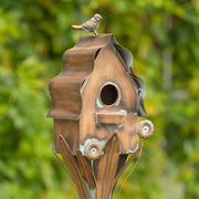 Cottage Style Birdhouse Garden Stake in Antique Copper, 62.6" Tall