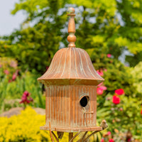 Birdhouse Stake in Antique Copper "Ava", 64.5" Tall