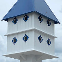 Manor Bird House with Cobalt Blue Roof - BirdHousesAndBaths.com