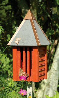 Flutterbye Butterfly House and Pole, Redwood - BirdHousesAndBaths.com