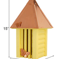 Flutterbye Butterfly House and Pole, Solid Copper Roof, Yellow - BirdHousesAndBaths.com