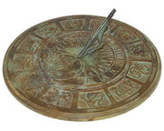 Zodiac Aged Brass Sundial, 13.25" dia. - BirdHousesAndBaths.com