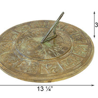 Zodiac Aged Brass Sundial, 13.25" dia. - BirdHousesAndBaths.com