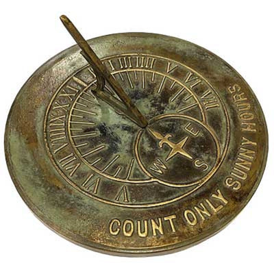 Count Only Sunny Hours Brass Sundial, Aged Patina - BirdHousesAndBaths.com