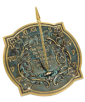 Happiness Brass Sundial, Verdigris, 9.875