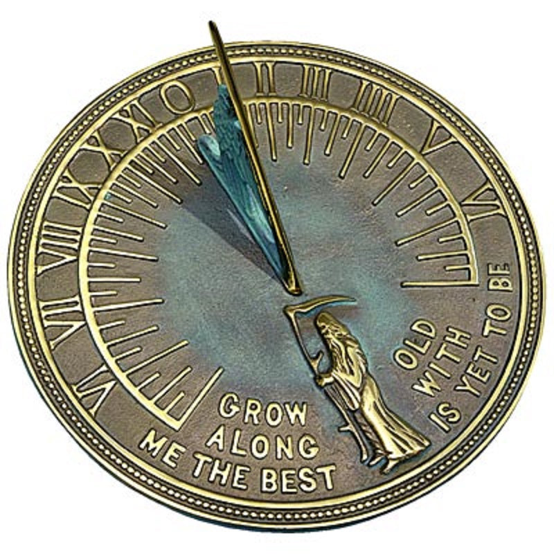 Father Time Brass Sundial, Verdigris, 11.125" dia. - BirdHousesAndBaths.com