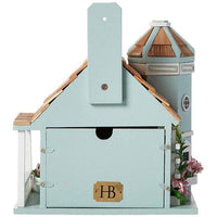 Flower Pot Cottage Bird House, Blue - BirdHousesAndBaths.com