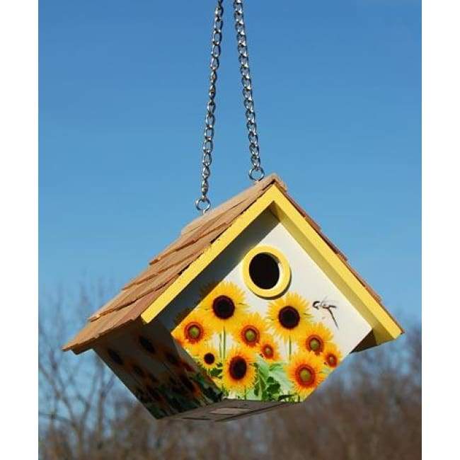 Hanging Wren House with Sunflowers - BirdHousesAndBaths.com