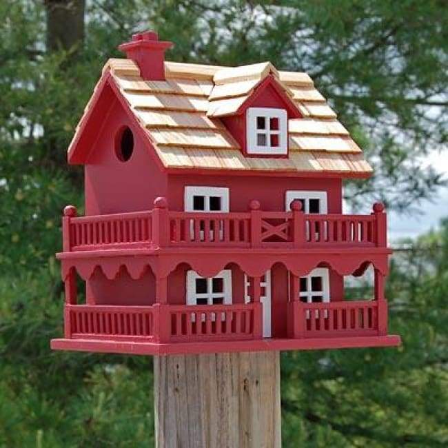 Novelty Cottage Bird House, Red - BirdHousesAndBaths.com